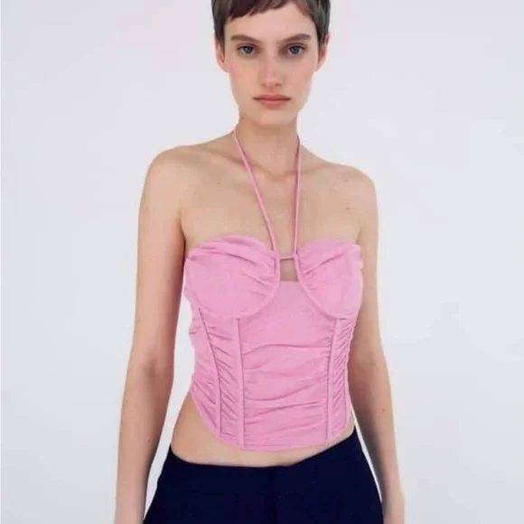 Zara Pink Halter Ruched Bustier - Picture 2 of 2